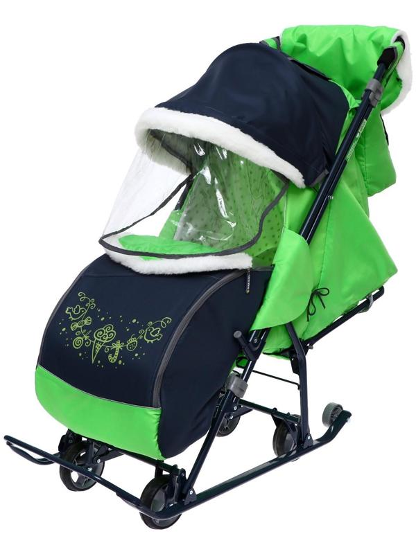 Санки-коляска «Наши детки 4-1», кузов трансформер, принт серый с зеленым
