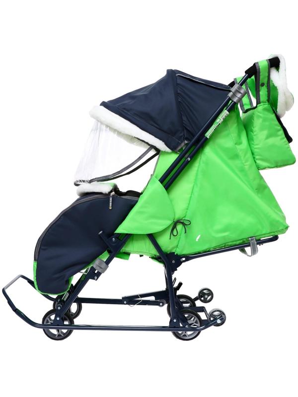 Санки-коляска «Наши детки 4-1», кузов трансформер, принт серый с зеленым