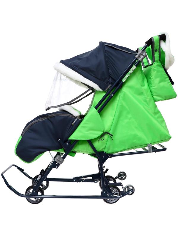 Санки-коляска «Наши детки 4-1», кузов трансформер, принт серый с зеленым