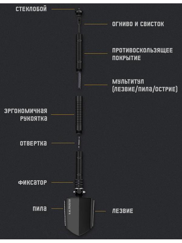 Лопата многофункциональная 7в1 в чехле, 67 см, черная