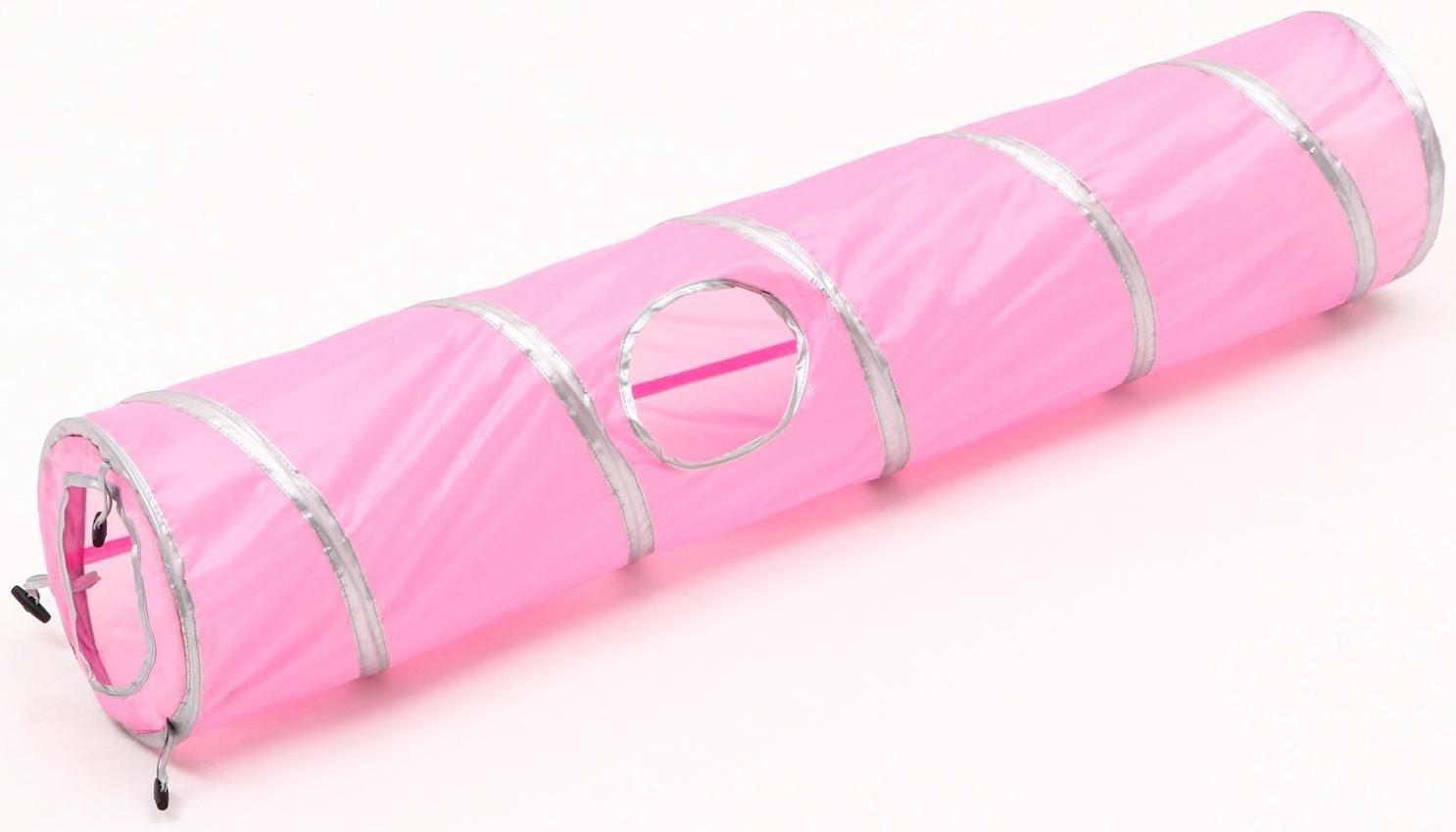 Туннель для кошек с 2 игрушками, 120 х 25 см, розовый