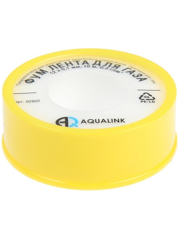 Лента ФУМ AQUALINK, для газа, 12 мм х 0,10 мм х 10 м