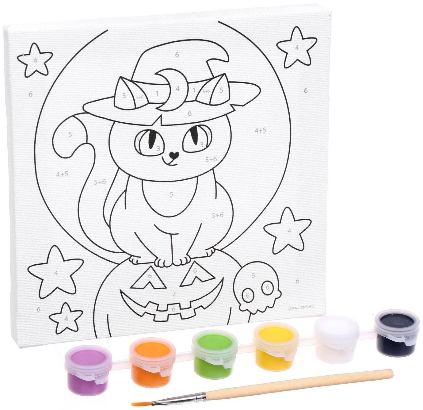 Картина по номерам «Кошечка под луной» 15х15 см