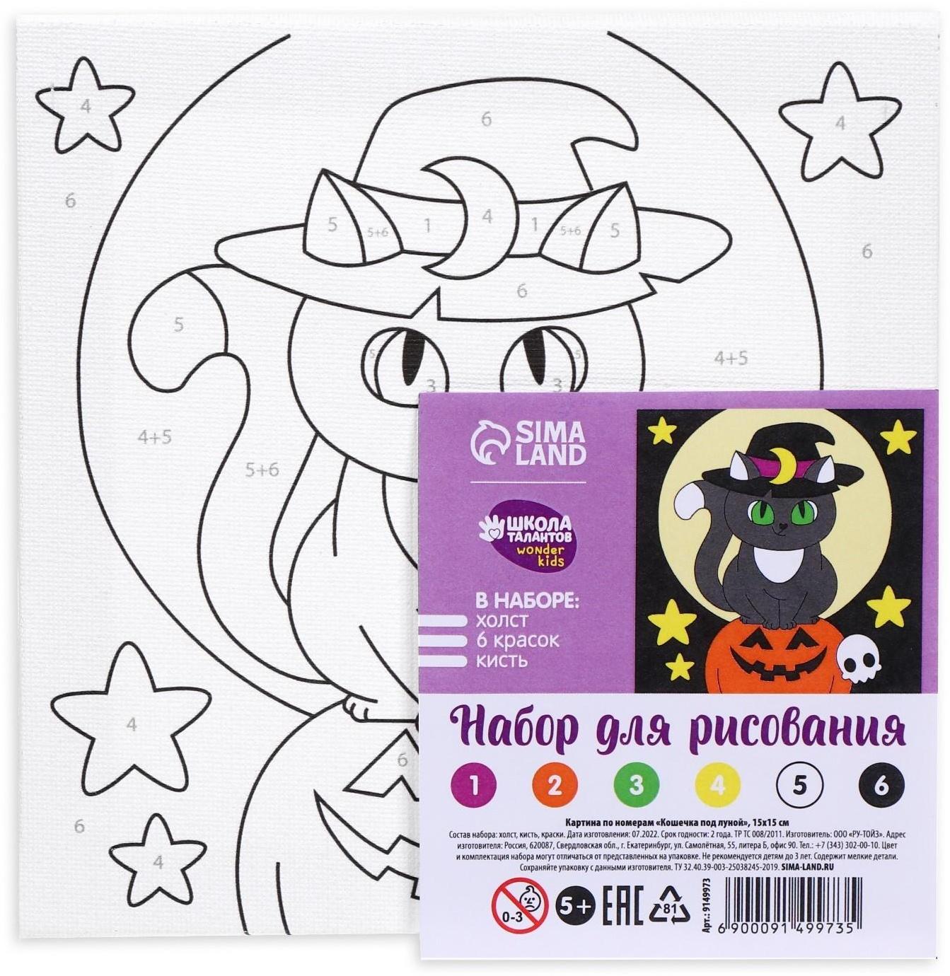 Картина по номерам «Кошечка под луной» 15х15 см