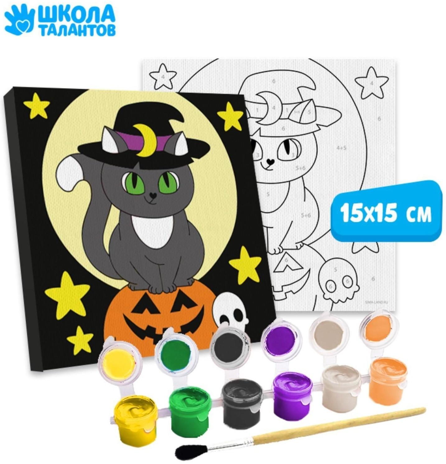 Картина по номерам «Кошечка под луной» 15х15 см