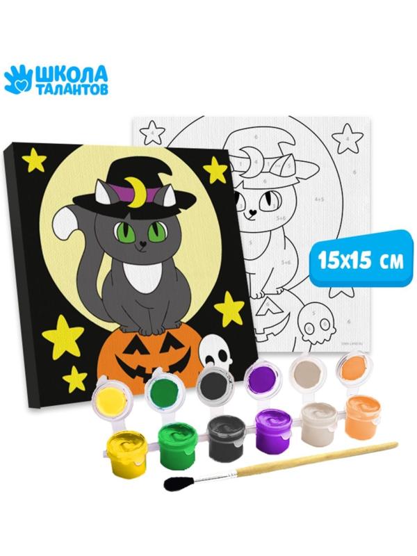 Картина по номерам «Кошечка под луной» 15х15 см