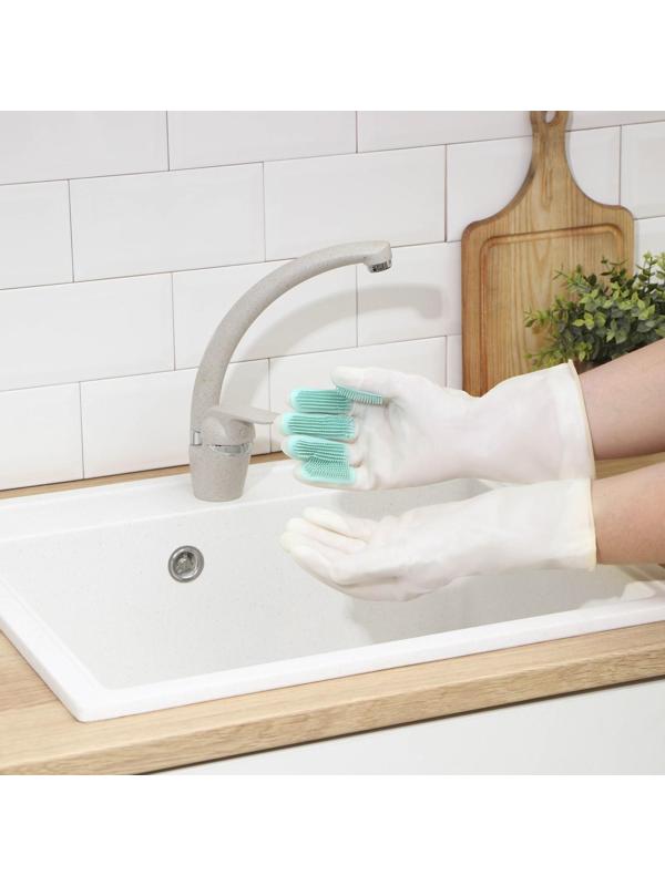 Перчатки хозяйственные Raccoon с щётками и подкладом, ПВХ, 100 гр, размер L, цвет белый