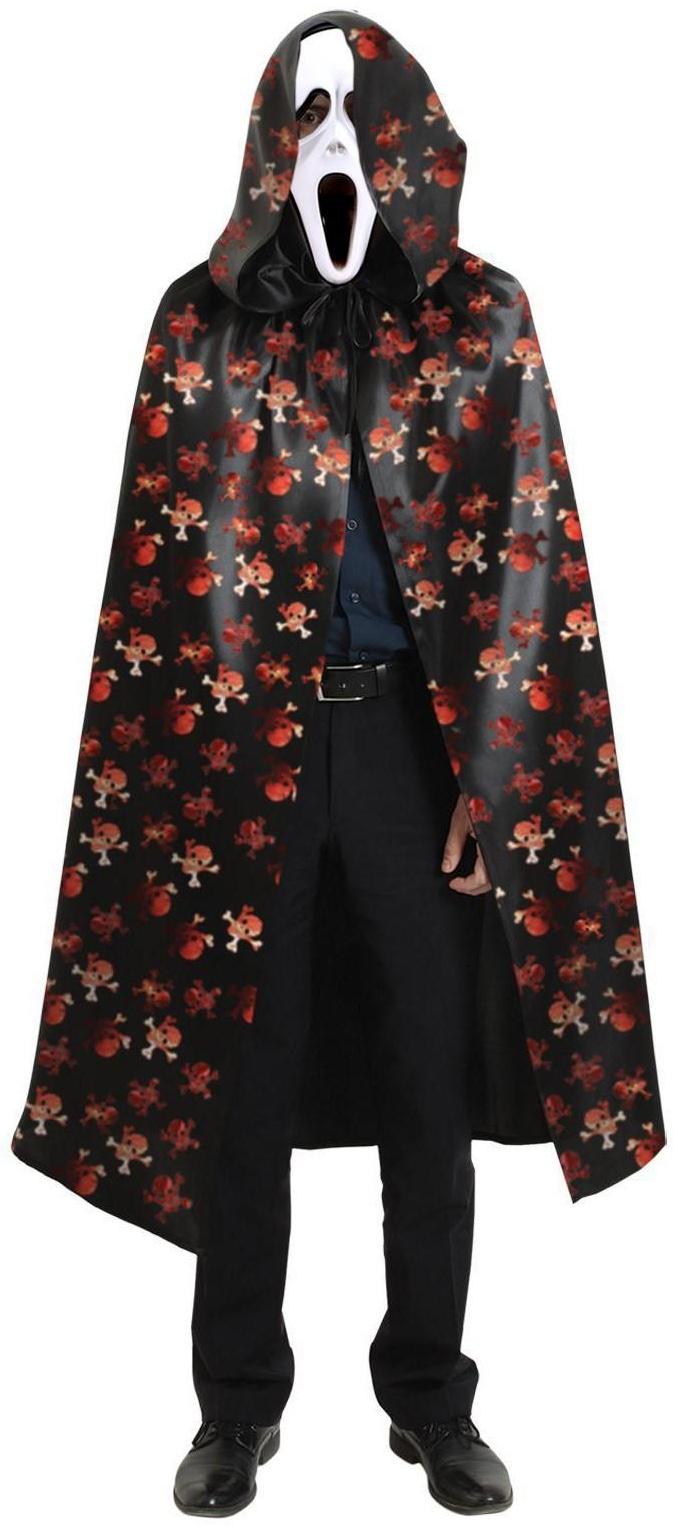 Карнавальный плащ с капюшоном «Красные черепа», атлас + маска