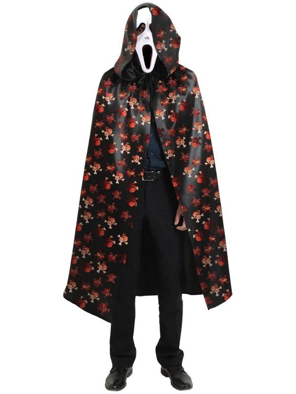 Карнавальный плащ с капюшоном «Красные черепа», атлас + маска