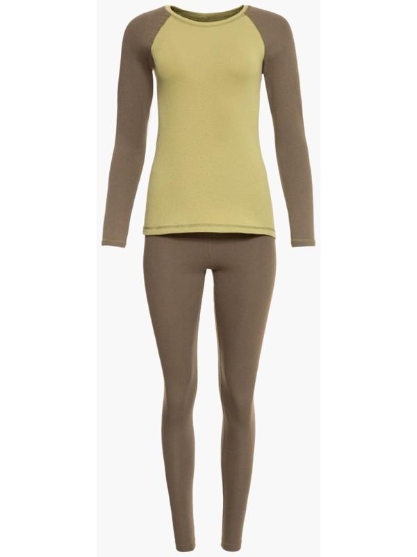 Термобельё женское (лонгслив, леггинсы), цвет хаки, размер 44