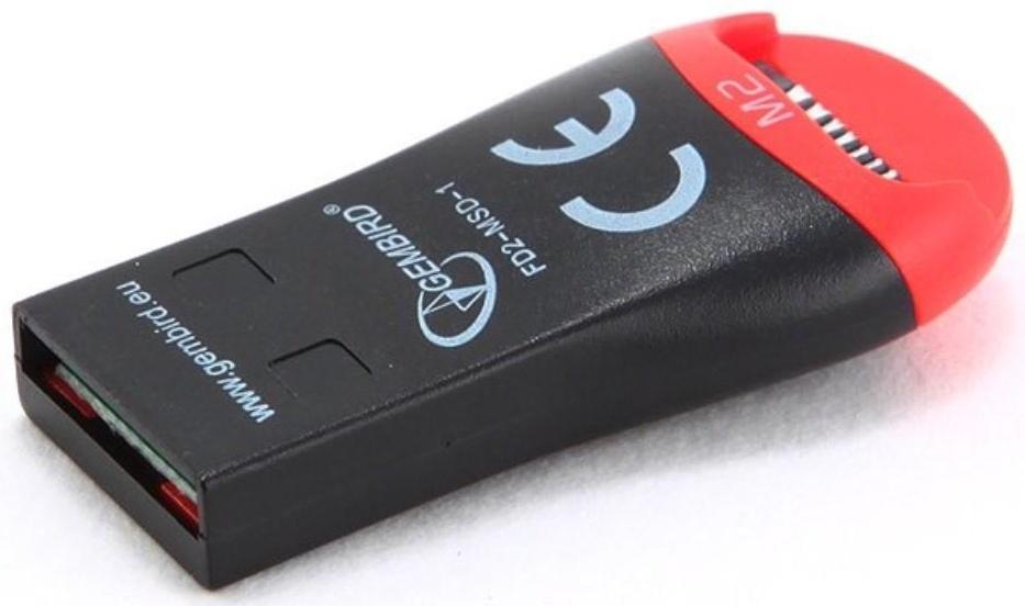 Кард-ридер Gembird FD2-MSD-1, USB/Micro SD, чёрный