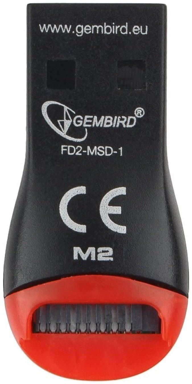 Кард-ридер Gembird FD2-MSD-1, USB/Micro SD, чёрный