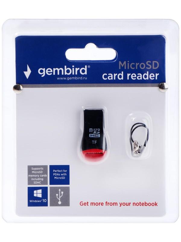 Кард-ридер Gembird FD2-MSD-1, USB/Micro SD, чёрный