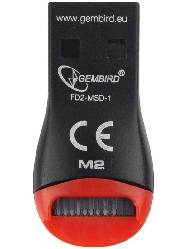 Кард-ридер Gembird FD2-MSD-1, USB/Micro SD, чёрный