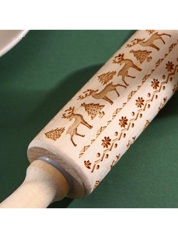 Скалка фактурная Доляна, 30×4 см, вращающаяся, с фигурными ручками