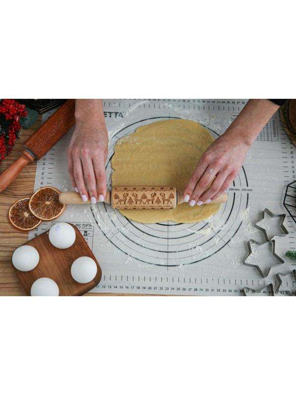 Скалка фактурная Доляна, 30×4 см, вращающаяся, с фигурными ручками