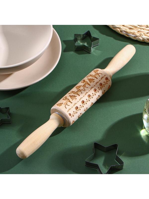 Скалка фактурная Доляна, 30×4 см, вращающаяся, с фигурными ручками