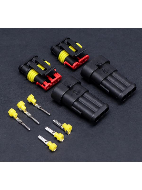 Разъем автомобильный, герметичный штекер-гнездо DJ7031-1.5-11/21 3 контакта, набор 2 шт