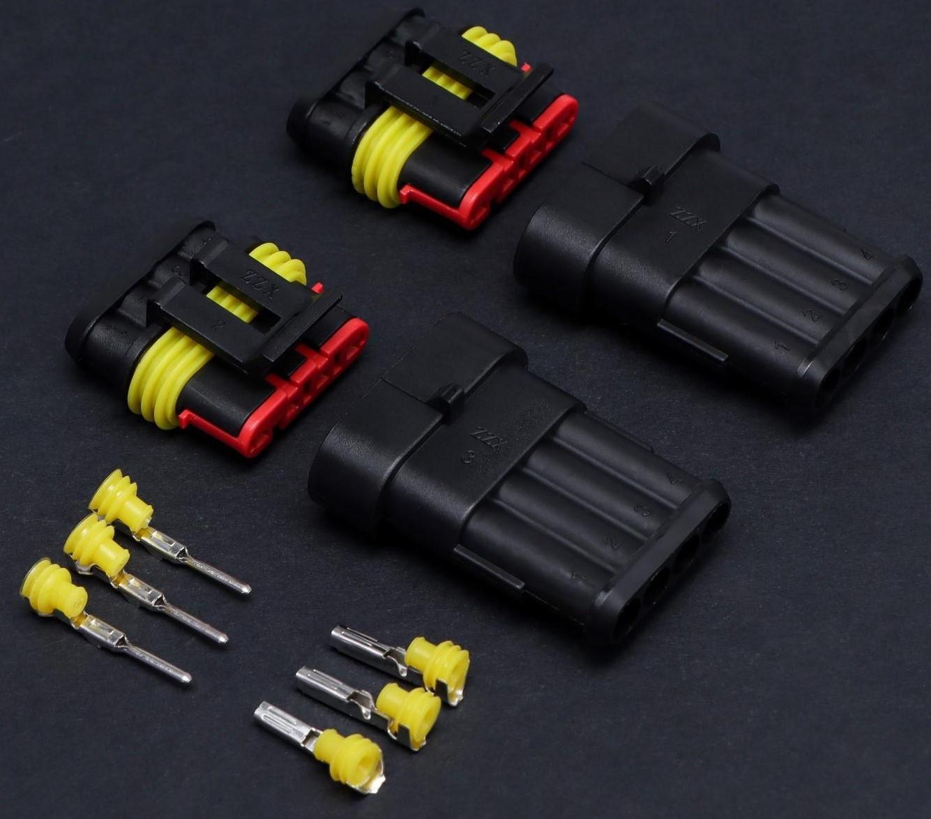 Разъем автомобильный, герметичный штекер-гнездо DJ7041-1.5-11/21 4 контакта, набор 2 шт