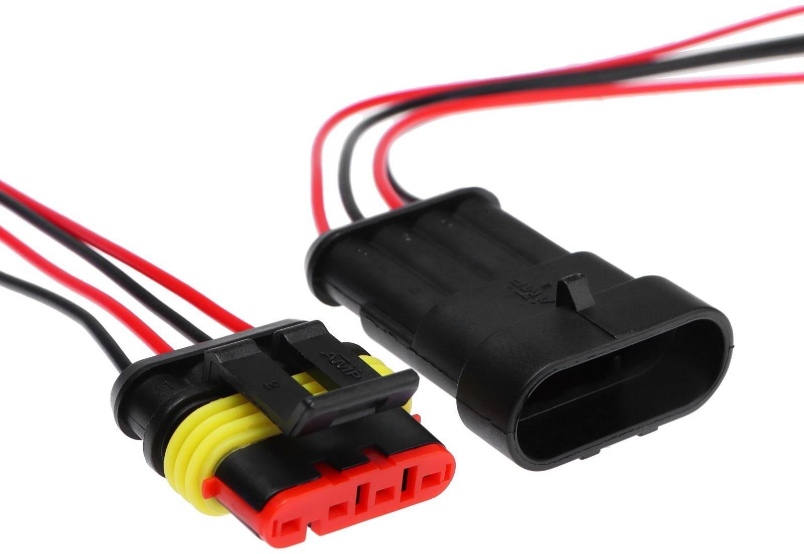 Разъем автомобильный, герметичный штекер-гнездо DJ7041-1.5-11/21, 4 контакта, набор 2 шт