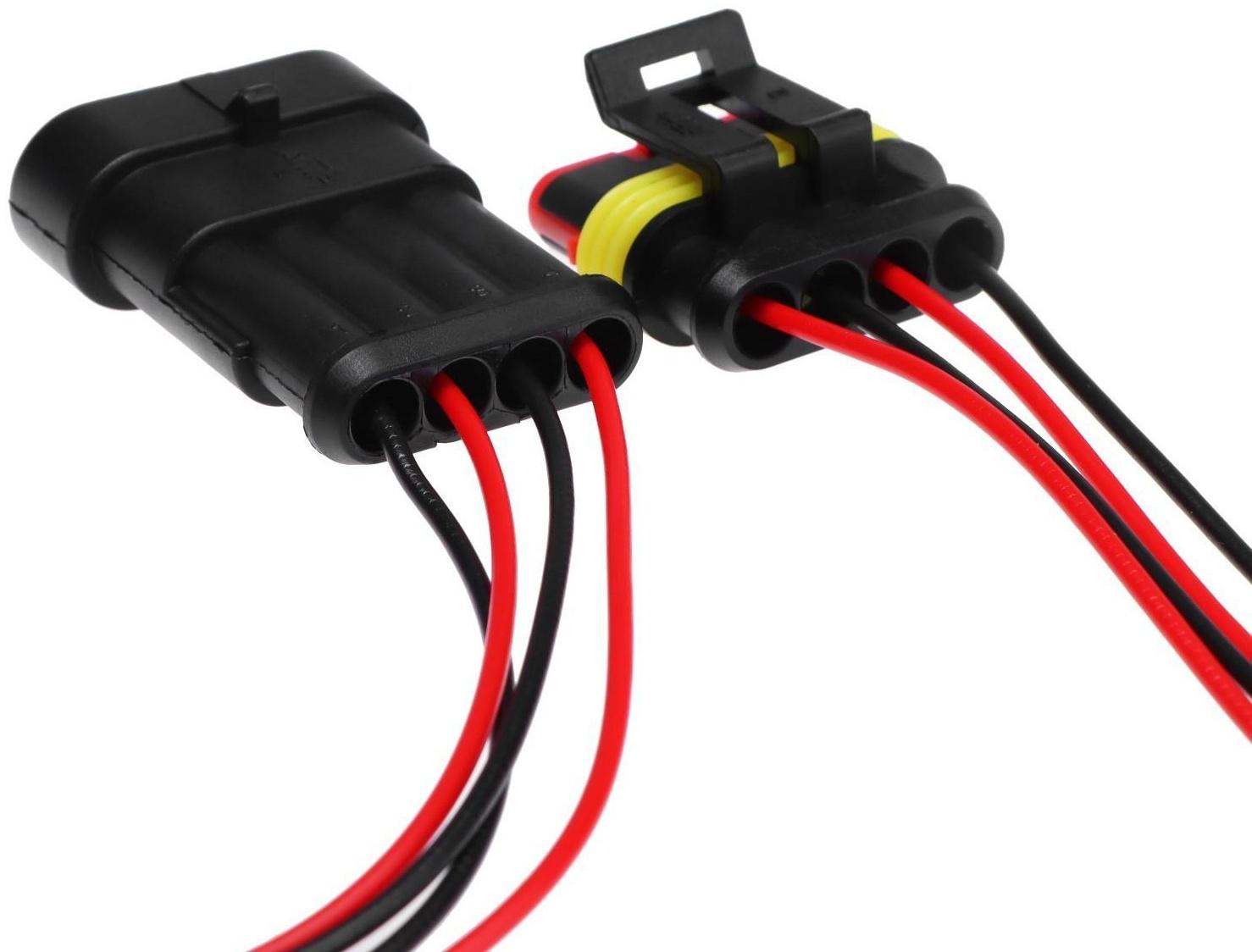 Разъем автомобильный, герметичный штекер-гнездо DJ7041-1.5-11/21, 4 контакта, набор 2 шт