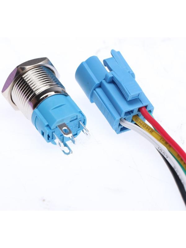 Выключатель, 12 В, 3 А, 5 pin, IP67, d 16мм, провод 15 см, красный