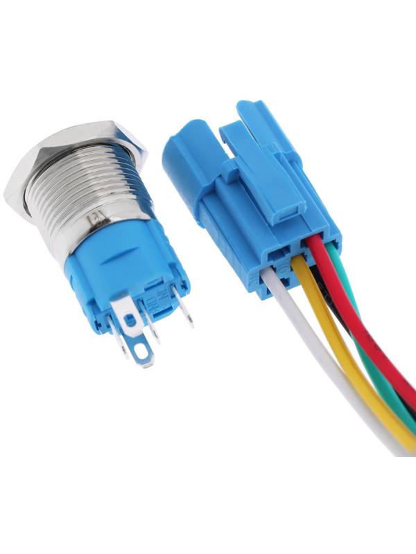 Выключатель, 12 В, 3 А, 5 pin, IP67, d 16мм, провод 15 см, желтый