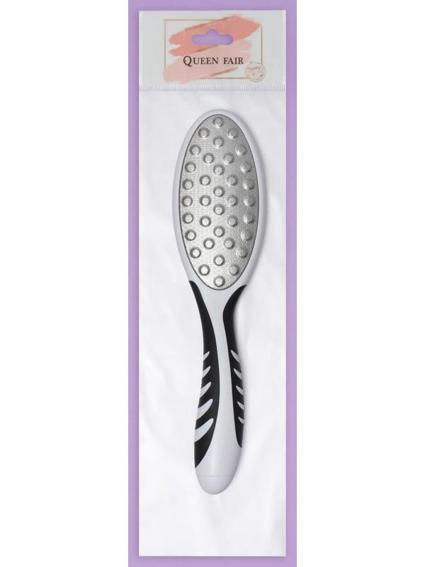 Тёрка для ног, лазерная, двусторонняя, прорезиненная ручка, 23 см, цвет чёрный/белый