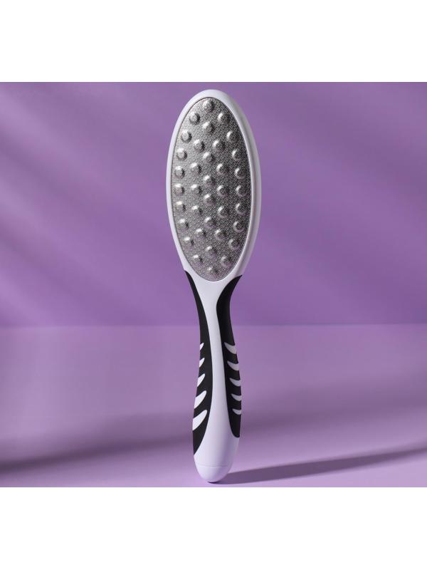 Тёрка для ног, лазерная, двусторонняя, прорезиненная ручка, 23 см, цвет чёрный/белый