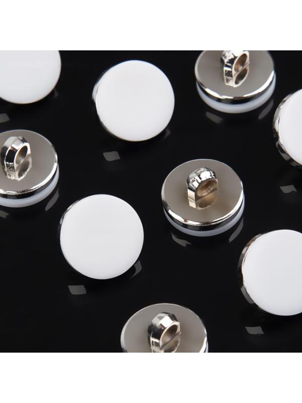 Набор пластиковых пуговиц на ножке, d = 15 мм, 10 шт, матовые, цвет белый/серебряный