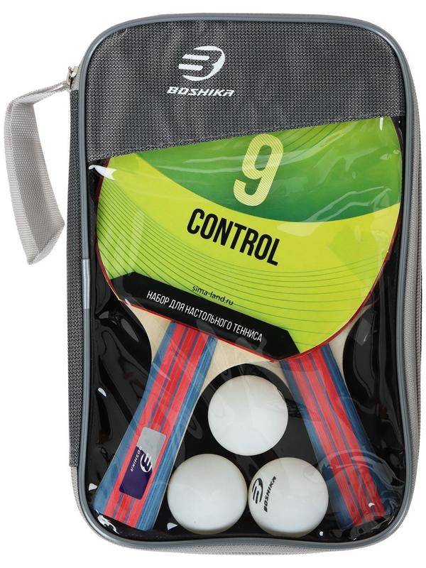 Набор для настольного тенниса BOSHIKA Control 9, 2 ракетки, 3 мяча, губка 1,8 мм, коническая ручка