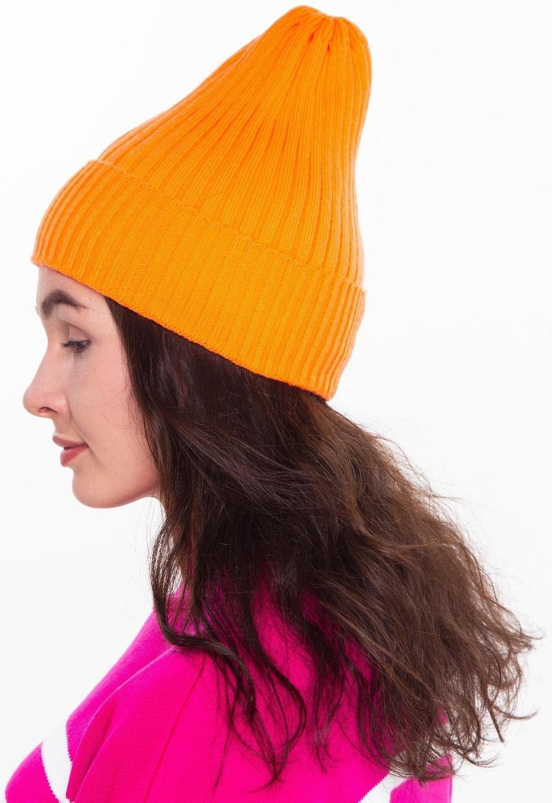 Шапка женская зимняя, цвет оранжевый, размер 52-56