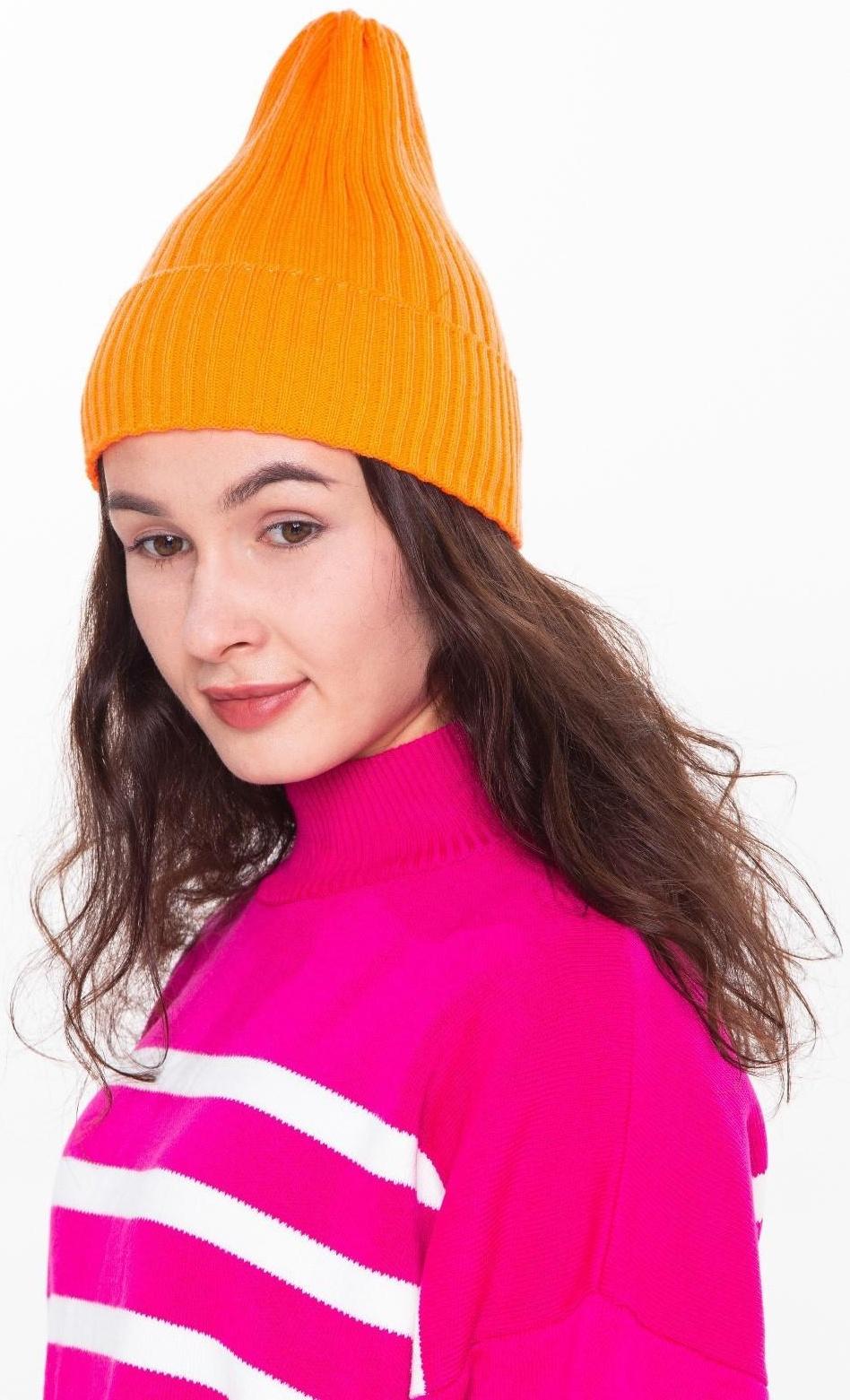 Шапка женская зимняя, цвет оранжевый, размер 52-56