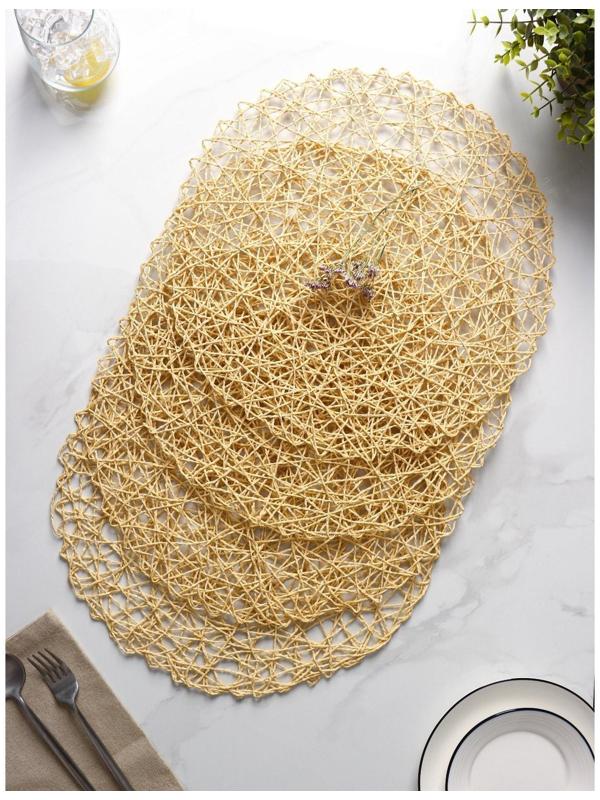 Набор салфеток сервировочных на стол Доляна «Одуванчик», 4 шт, d=38 см, цвет бежевый