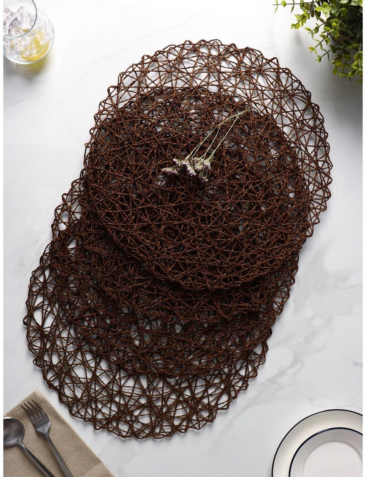 Набор салфеток сервировочных на стол Доляна «Одуванчик», 4 шт, d=38 см, цвет коричневый