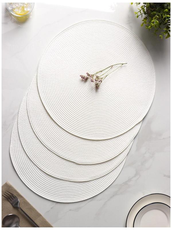 Набор салфеток сервировочных на стол Доляна «Лофт», 4 шт, d=38 см, цвет белый