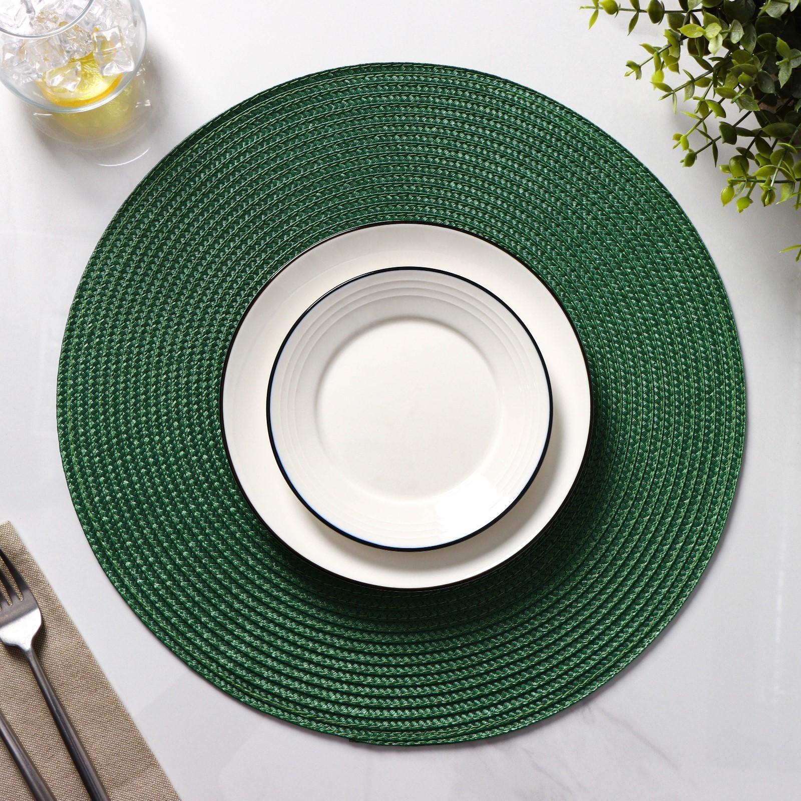 Набор салфеток сервировочных на стол Доляна «Лофт», 4 шт, d=38 см, цвет зелёный