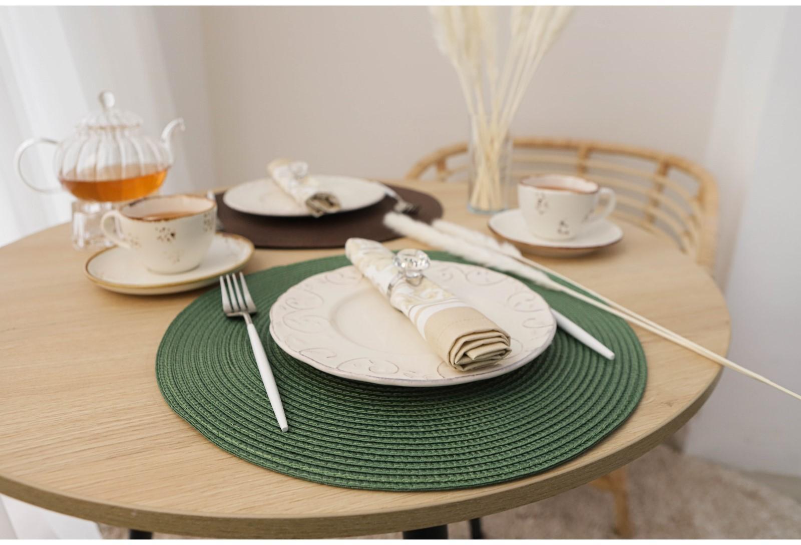 Набор салфеток сервировочных на стол Доляна «Лофт», 4 шт, d=38 см, цвет зелёный
