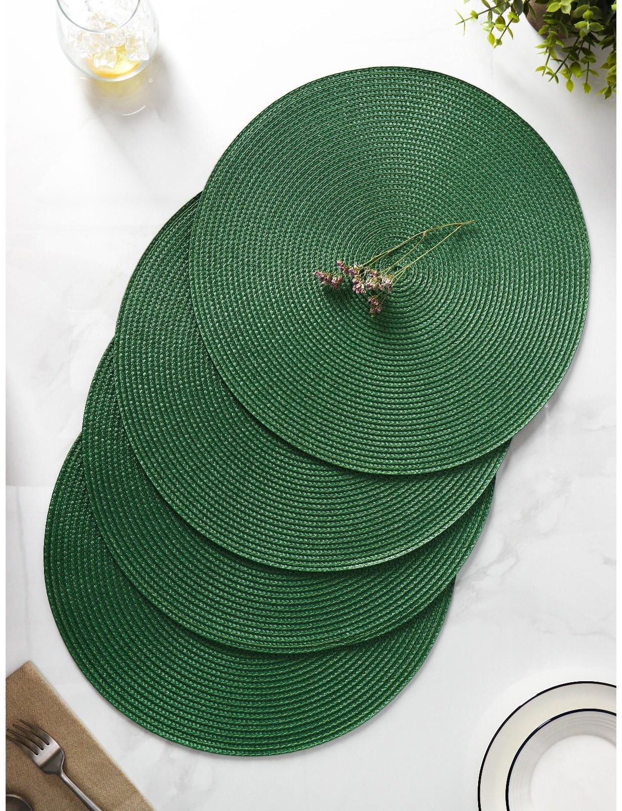 Набор салфеток сервировочных на стол Доляна «Лофт», 4 шт, d=38 см, цвет зелёный