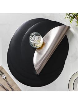 Набор салфеток сервировочных на стол Доляна «Спутник», d=38 см, 4 шт, двусторонние, цвет металлический/чёрный