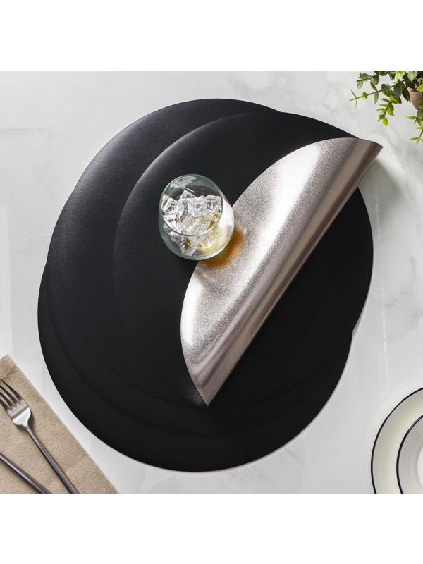 Набор салфеток сервировочных на стол Доляна «Спутник», d=38 см, 4 шт, двусторонние, цвет металлический/чёрный