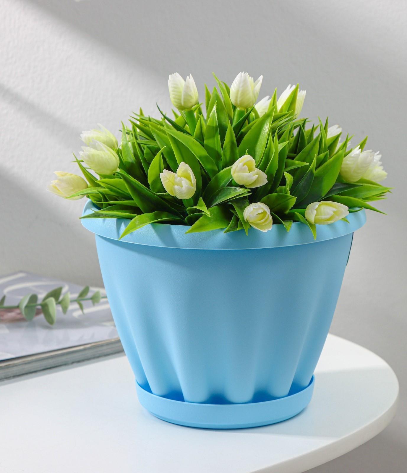 Горшок для цветов с поддоном «Знатный», 2 л, d=18 см, цвет голубой