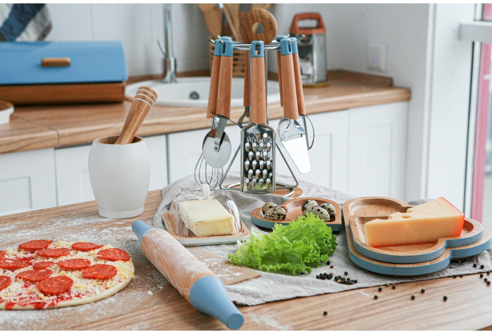 Набор кухонных инструментов Heaven, 8 предметов, на подставке, цвет бежевый, голубой