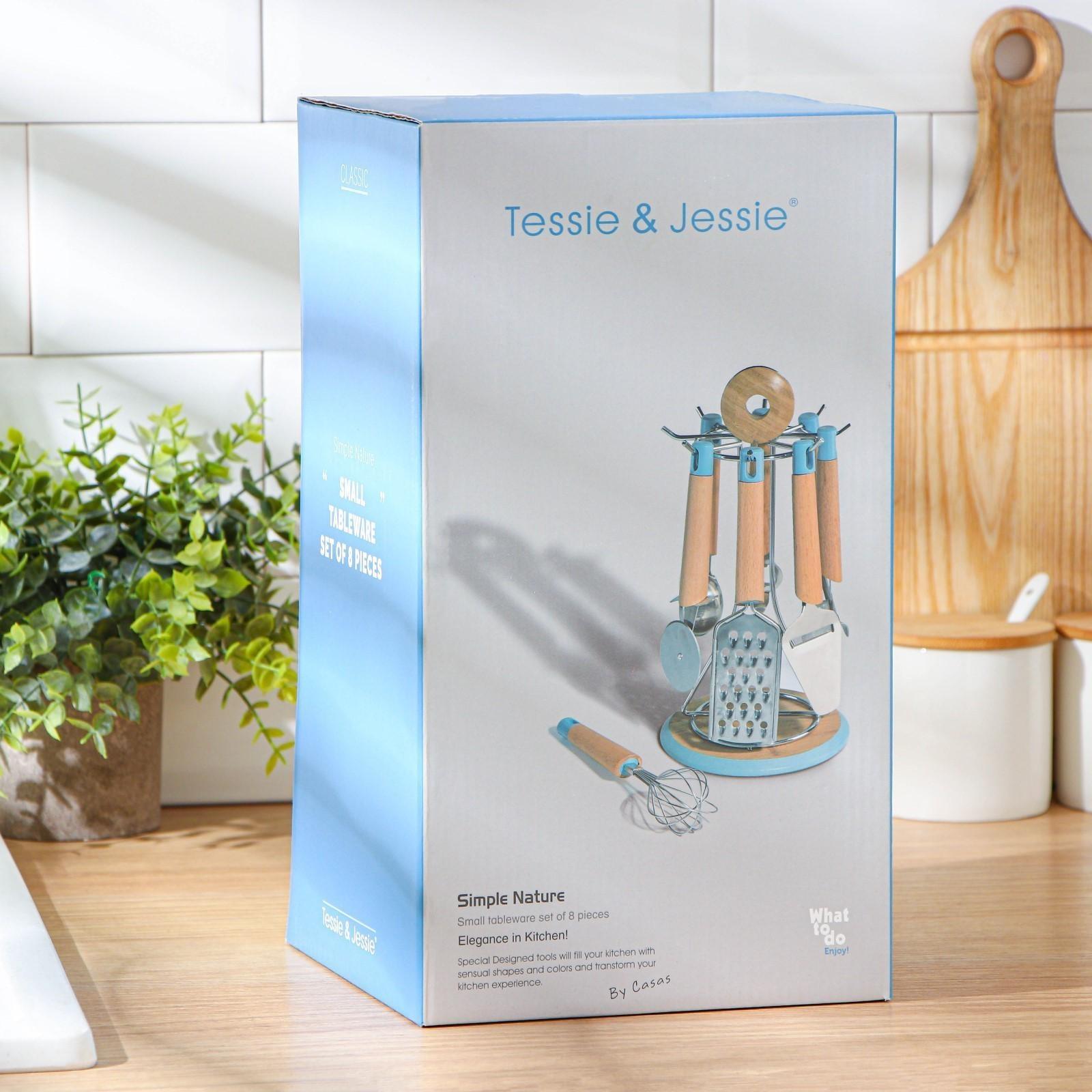 Набор кухонных инструментов Heaven, 8 предметов, на подставке, цвет бежевый, голубой