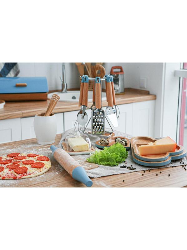 Набор кухонных инструментов Heaven, 8 предметов, на подставке, цвет бежевый, голубой