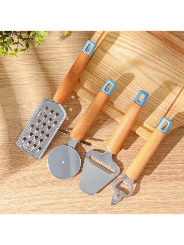 Набор кухонных инструментов Heaven, 8 предметов, на подставке, цвет бежевый, голубой