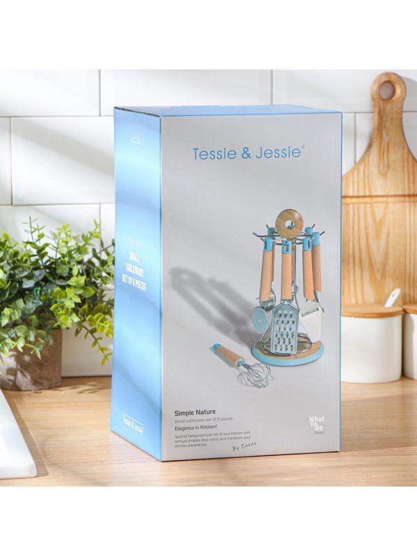 Набор кухонных инструментов Heaven, 8 предметов, на подставке, цвет бежевый, голубой