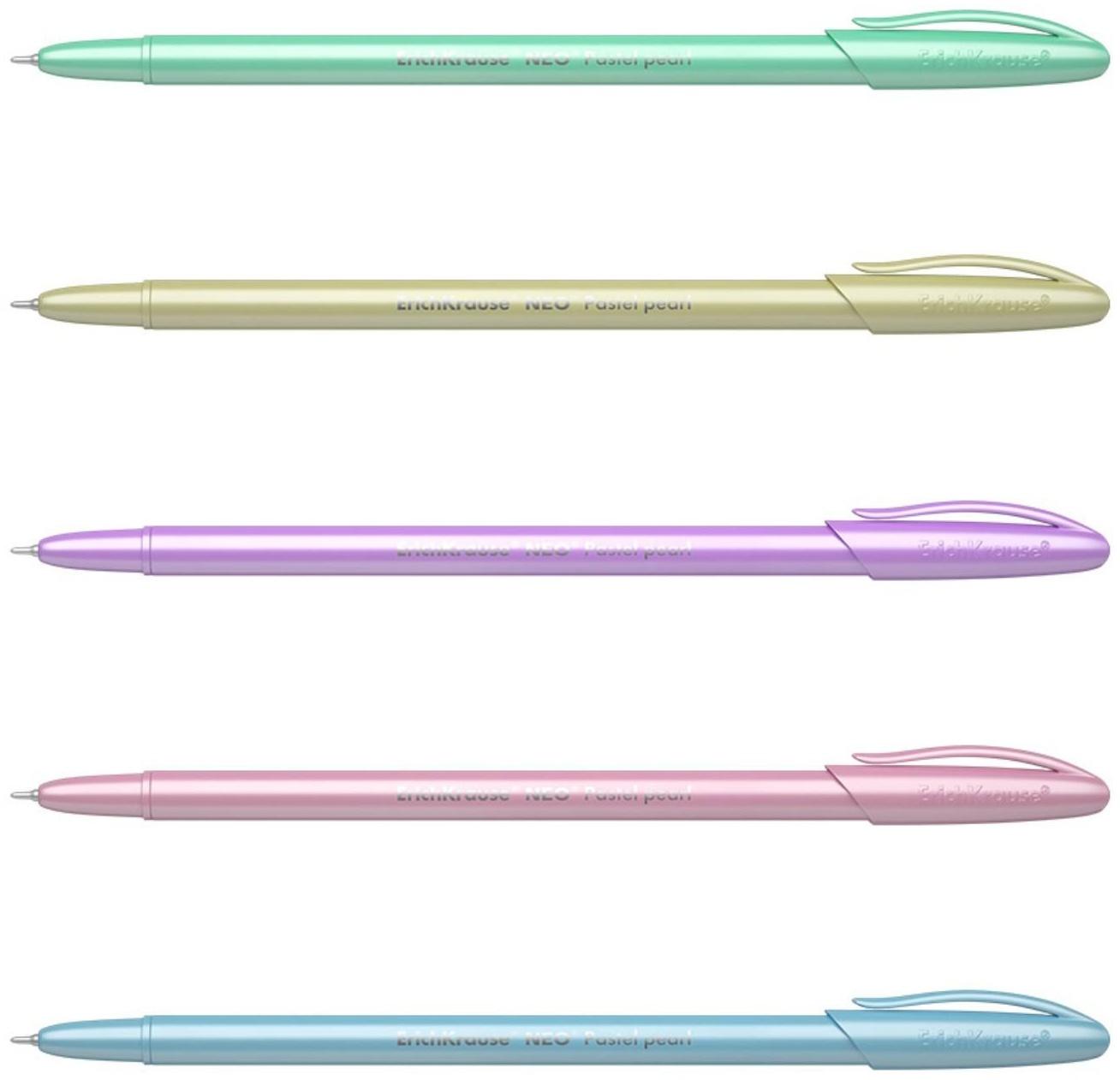 Набор ручек шариковых ErichKrause Neo Pastel pearl, узел 0.7 мм, чернила синие, длина линии письма 1000 метров, 4 штуки, МИКС