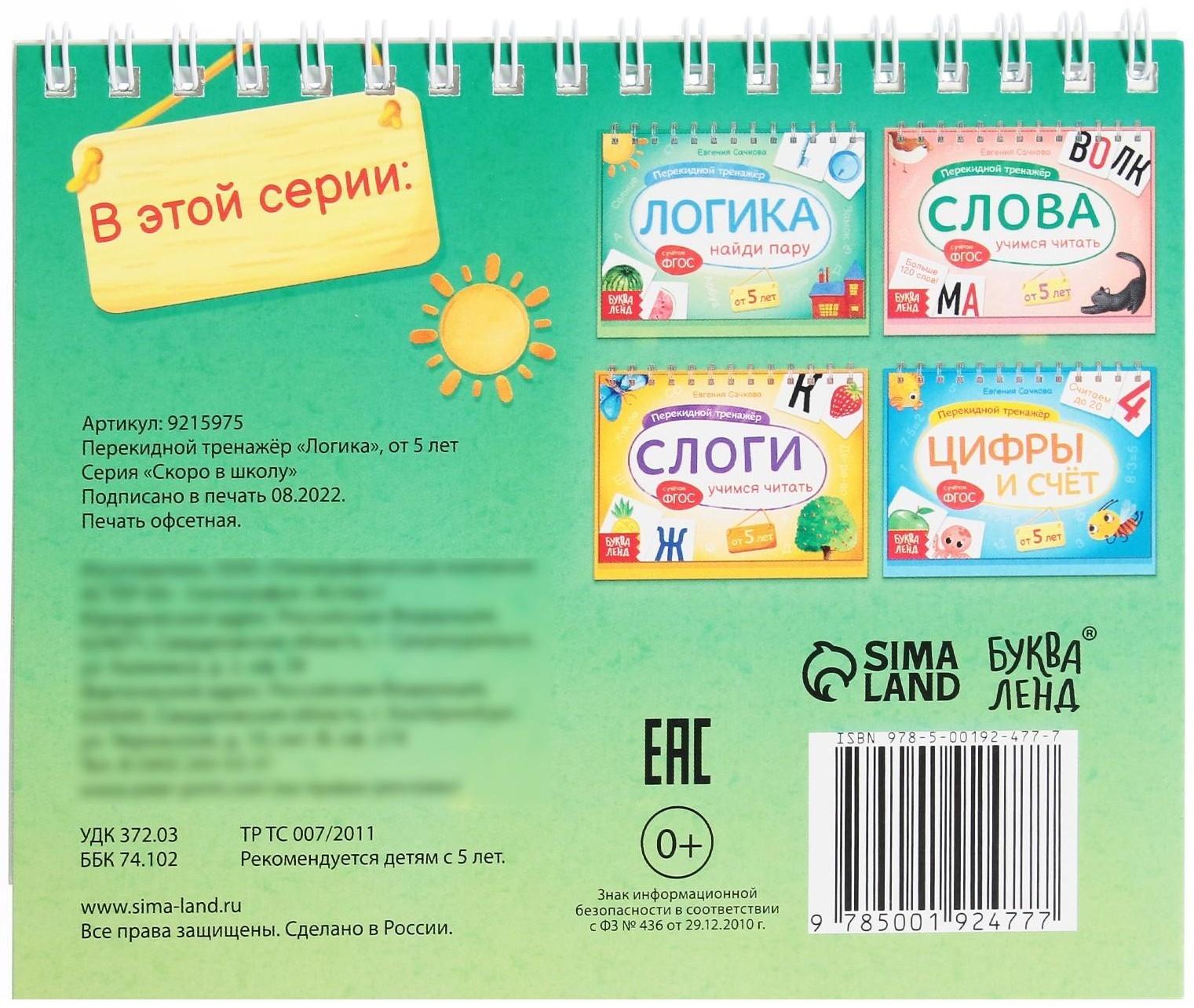 Перекидной тренажёр «Логика», от 5 лет