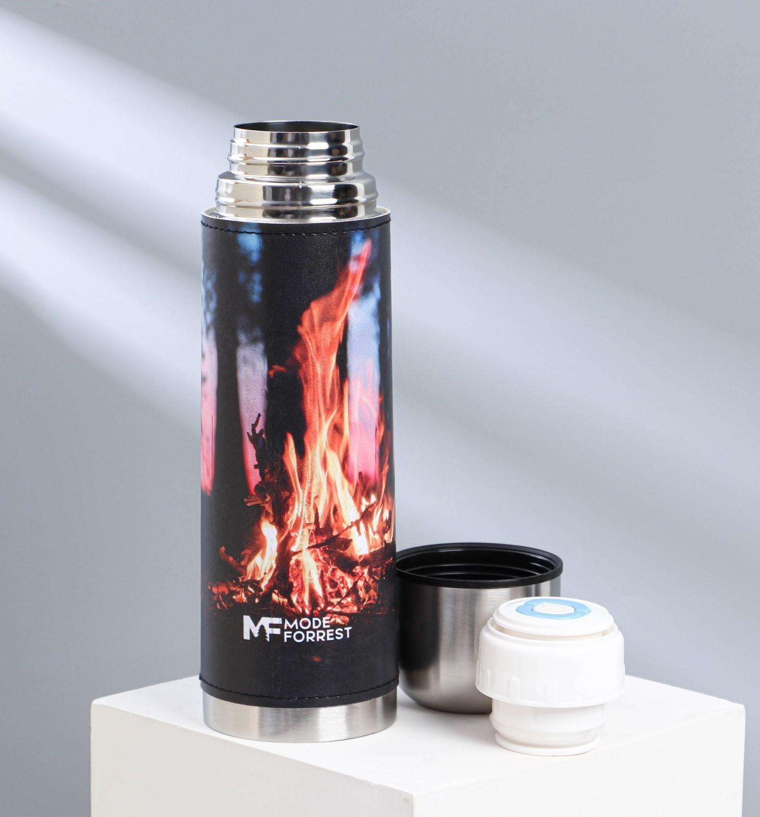 Термос «Огонь» в кожзаме, MODE FORREST, 750 мл, время сохранения тепла 6-12 ч